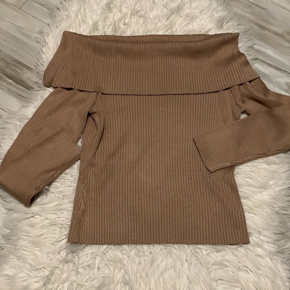 BTL Brown Ribbed Off-Shoulder Top - Picture 3 of 6